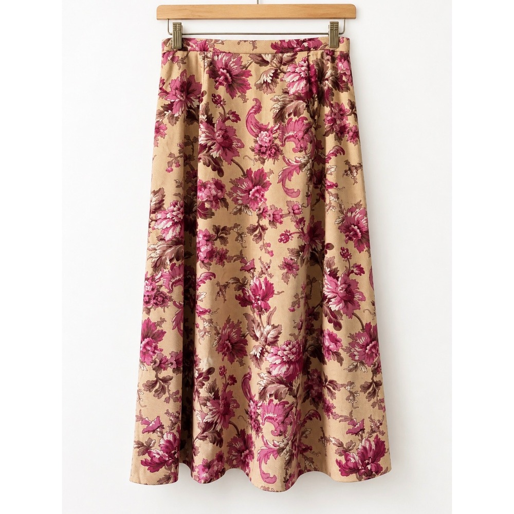 Vintage Chadwicks Sz 14 Pink Floral Zip High Waist Midi Skirt Feminine Romantic